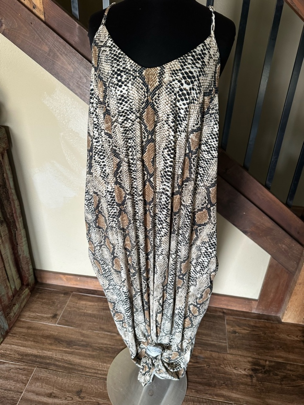 XL Entro Maxi Snake-Print Slip Dress in Black, Oversize, soft, flowy material.